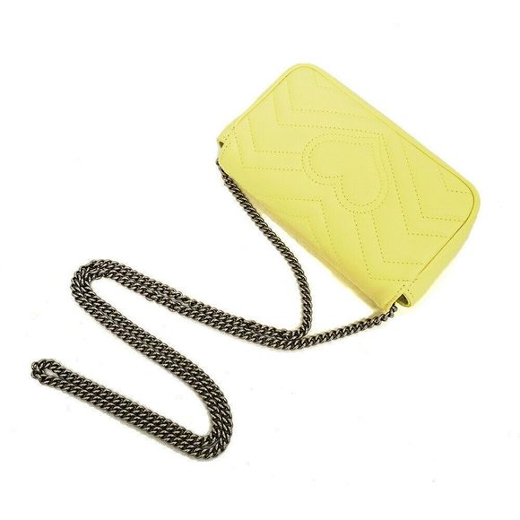 Gucci GG Marmont Quilted Leather Super Mini Bag Shoulder Bag Pastel Yellow - Picture 3 of 6